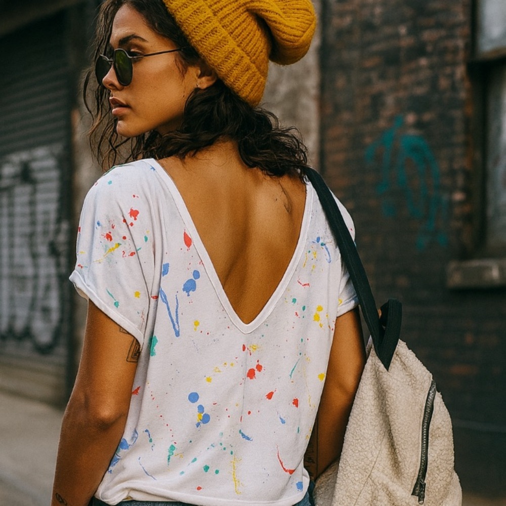 NWT VINTAGE DEADSTOCK paint splatter crop top medium